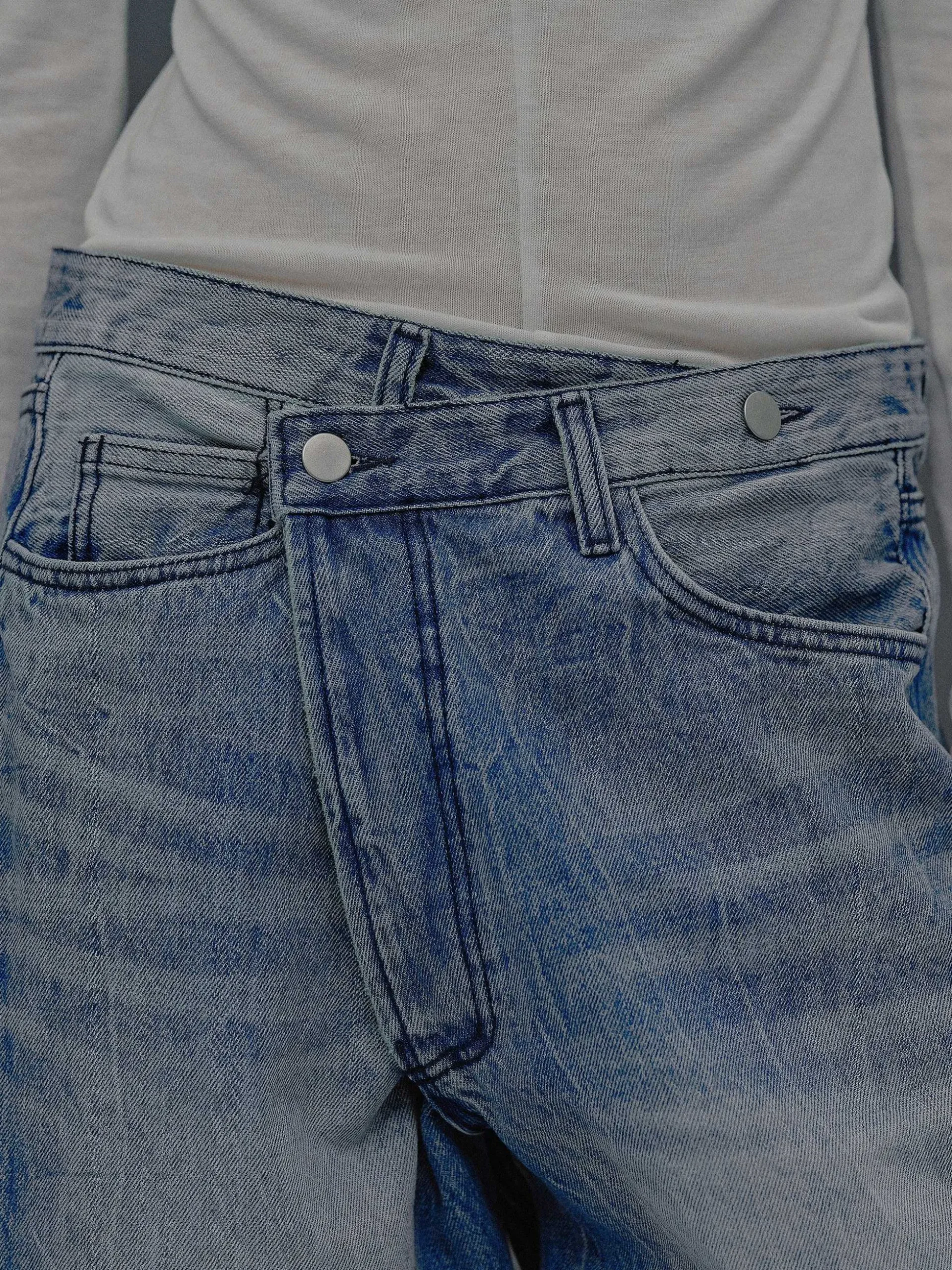 Women Source Unknown Clothing-Deconstructed Crossover Jeans, Medium Blue