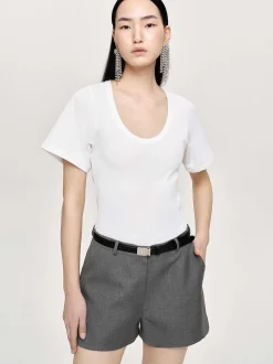 Women Source Unknown Accessories-Deep U T-Shirt, White