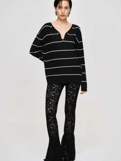 Women Source Unknown Knitwear-Deep V-Neck Sweater, Black