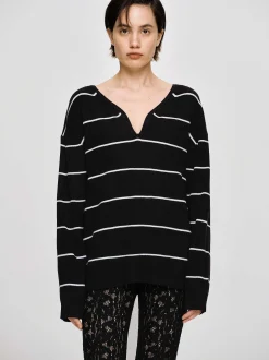 Women Source Unknown Clothing-Deep V-Neck Sweater, Black
