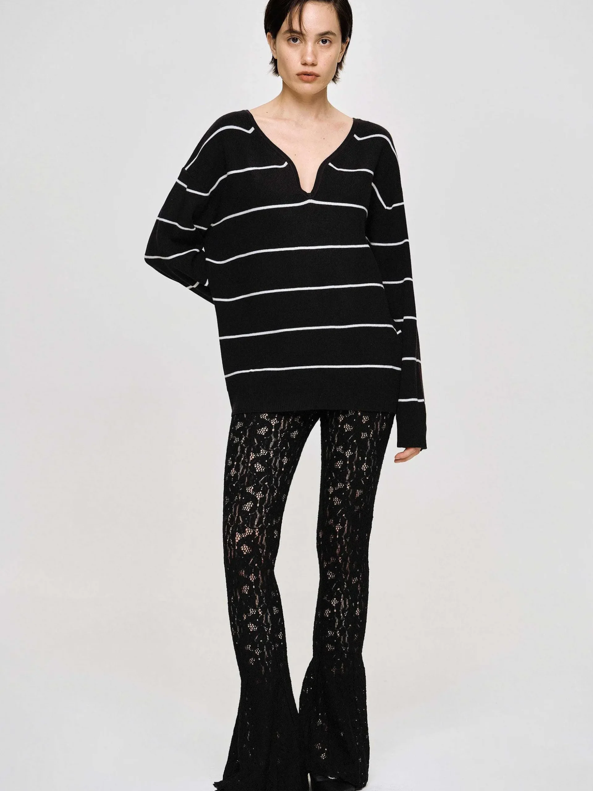 Women Source Unknown Clothing-Deep V-Neck Sweater, Black