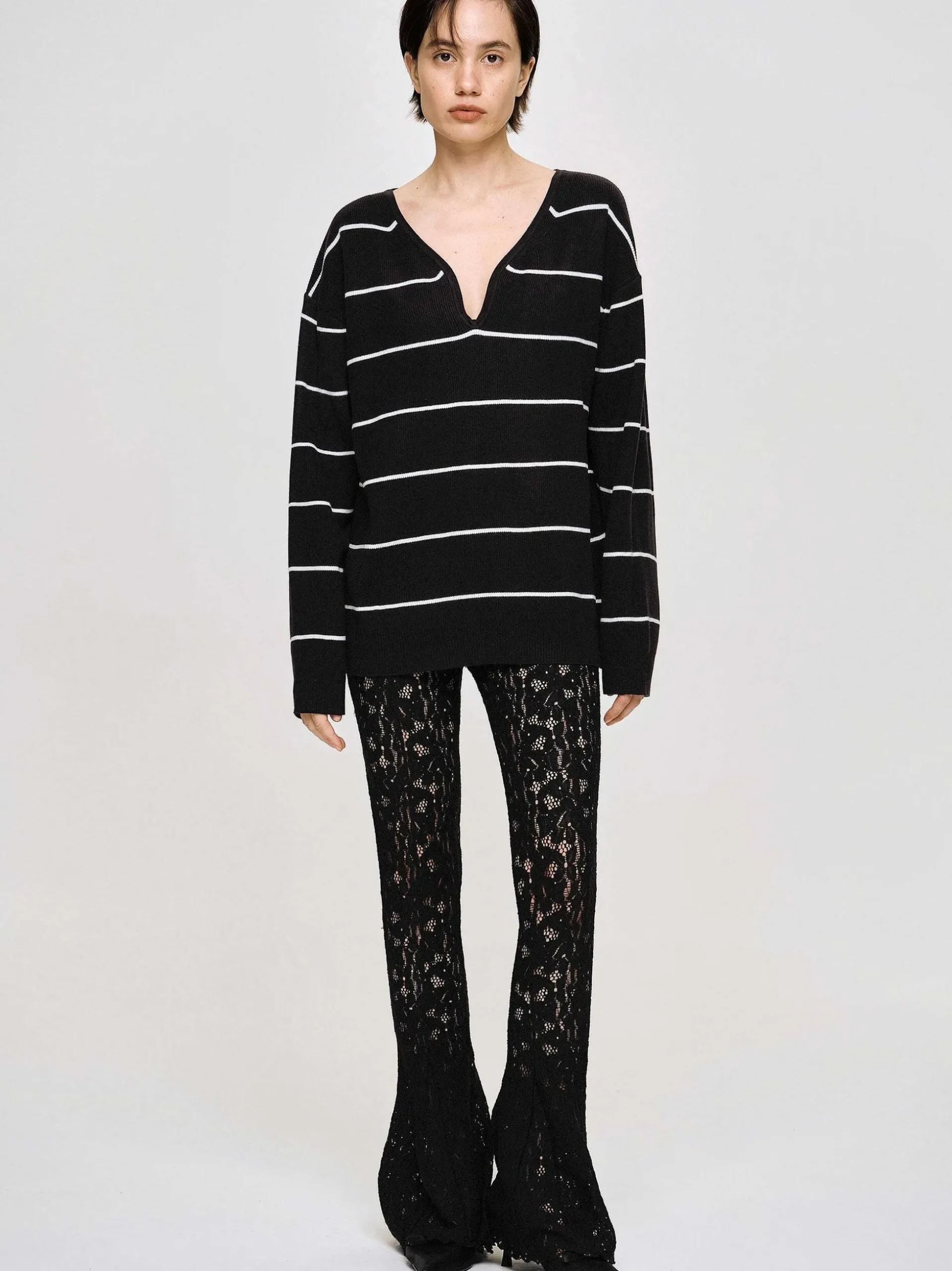 Women Source Unknown Clothing-Deep V-Neck Sweater, Black