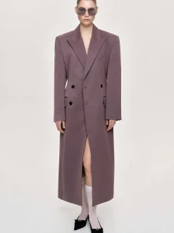 Women Source Unknown Clothing-Delphina Long Hourglass Coat, Mauve Grey