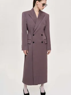 Women Source Unknown Clothing-Delphina Long Hourglass Coat, Mauve Grey