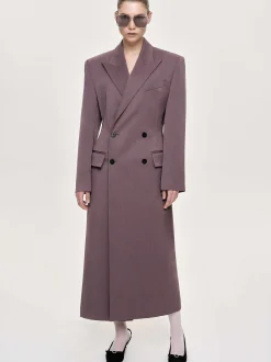 Women Source Unknown Outerwear-Delphina Long Hourglass Coat, Mauve Grey