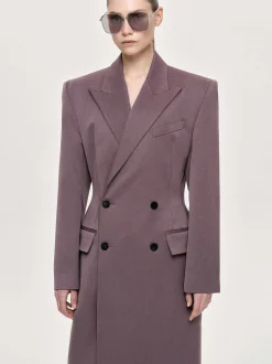 Women Source Unknown Outerwear-Delphina Long Hourglass Coat, Mauve Grey