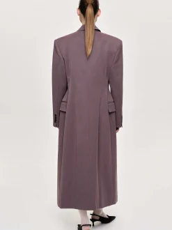 Women Source Unknown Outerwear-Delphina Long Hourglass Coat, Mauve Grey
