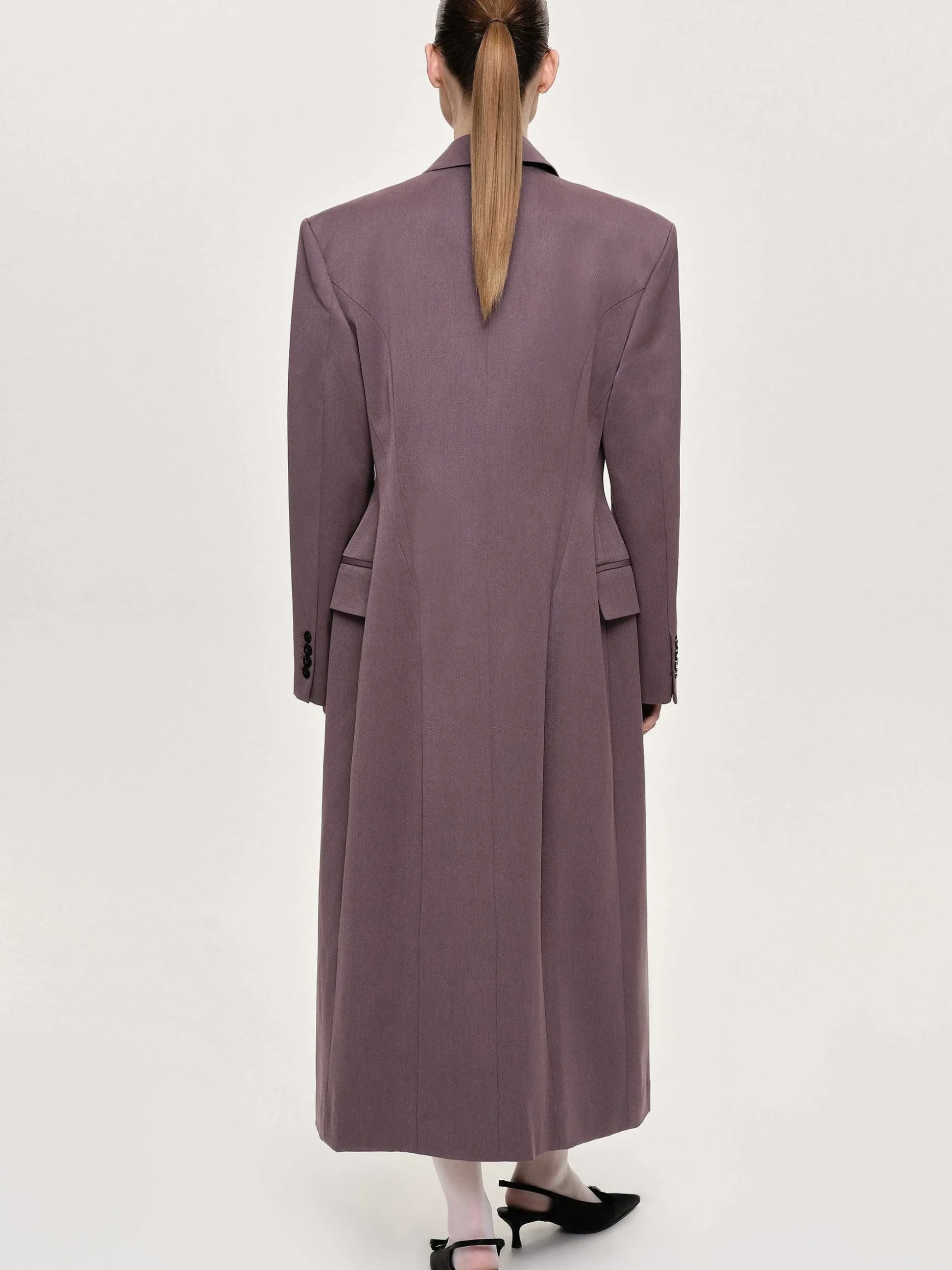 Women Source Unknown Outerwear-Delphina Long Hourglass Coat, Mauve Grey
