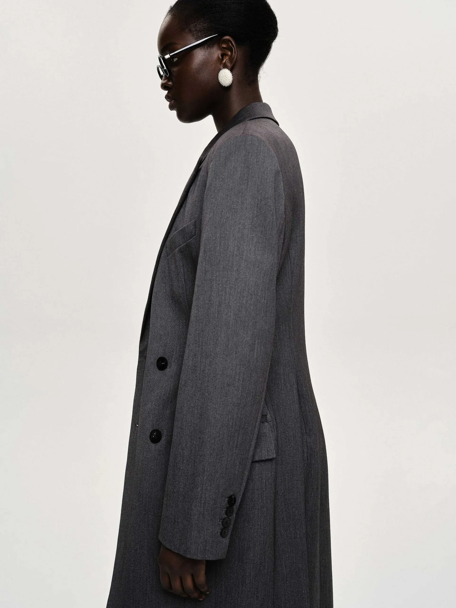 Women Source Unknown Outerwear-Delphina Long Hourglass Coat, Charcoal
