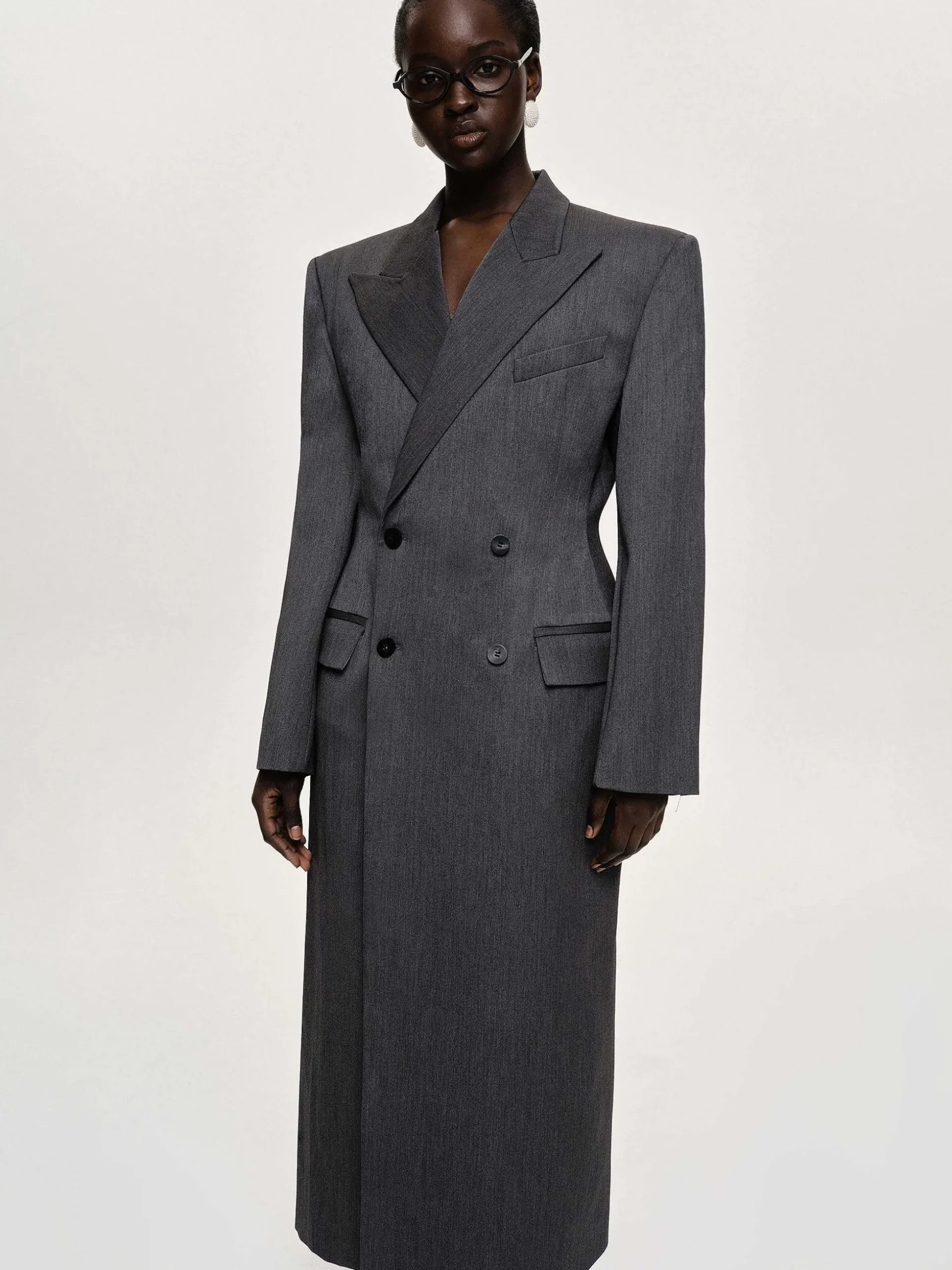 Women Source Unknown Outerwear-Delphina Long Hourglass Coat, Charcoal