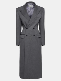 Women Source Unknown Outerwear-Delphina Long Hourglass Coat, Charcoal