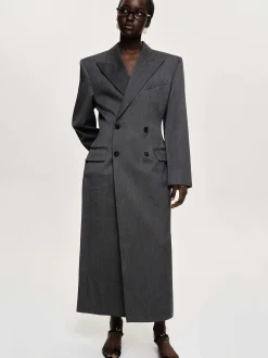 Women Source Unknown Outerwear-Delphina Long Hourglass Coat, Charcoal