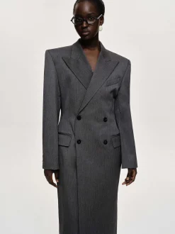 Women Source Unknown Outerwear-Delphina Long Hourglass Coat, Charcoal