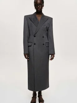 Women Source Unknown Outerwear-Delphina Long Hourglass Coat, Charcoal