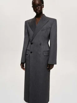 Women Source Unknown Clothing-Delphina Long Hourglass Coat, Charcoal