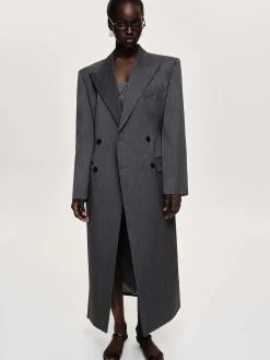 Women Source Unknown Clothing-Delphina Long Hourglass Coat, Charcoal