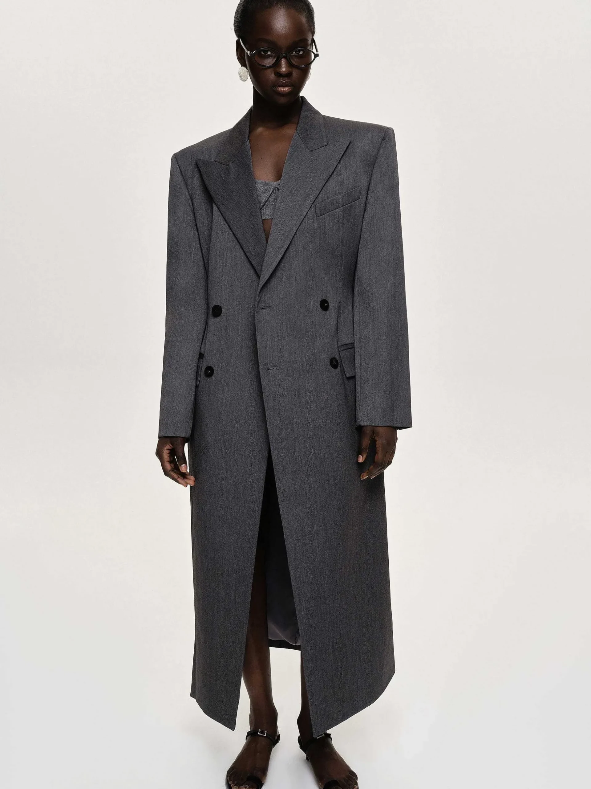 Women Source Unknown Clothing-Delphina Long Hourglass Coat, Charcoal