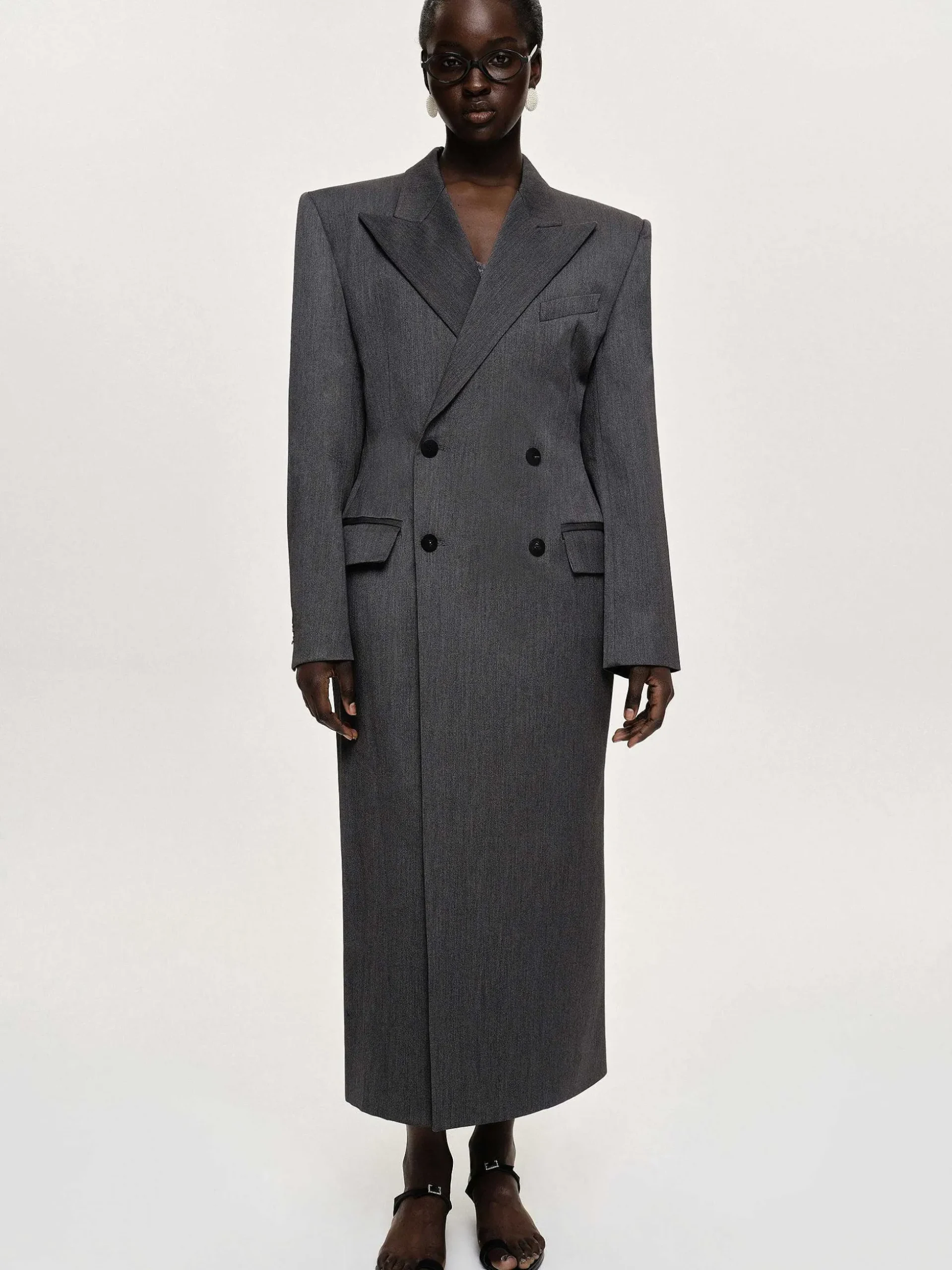Women Source Unknown Clothing-Delphina Long Hourglass Coat, Charcoal