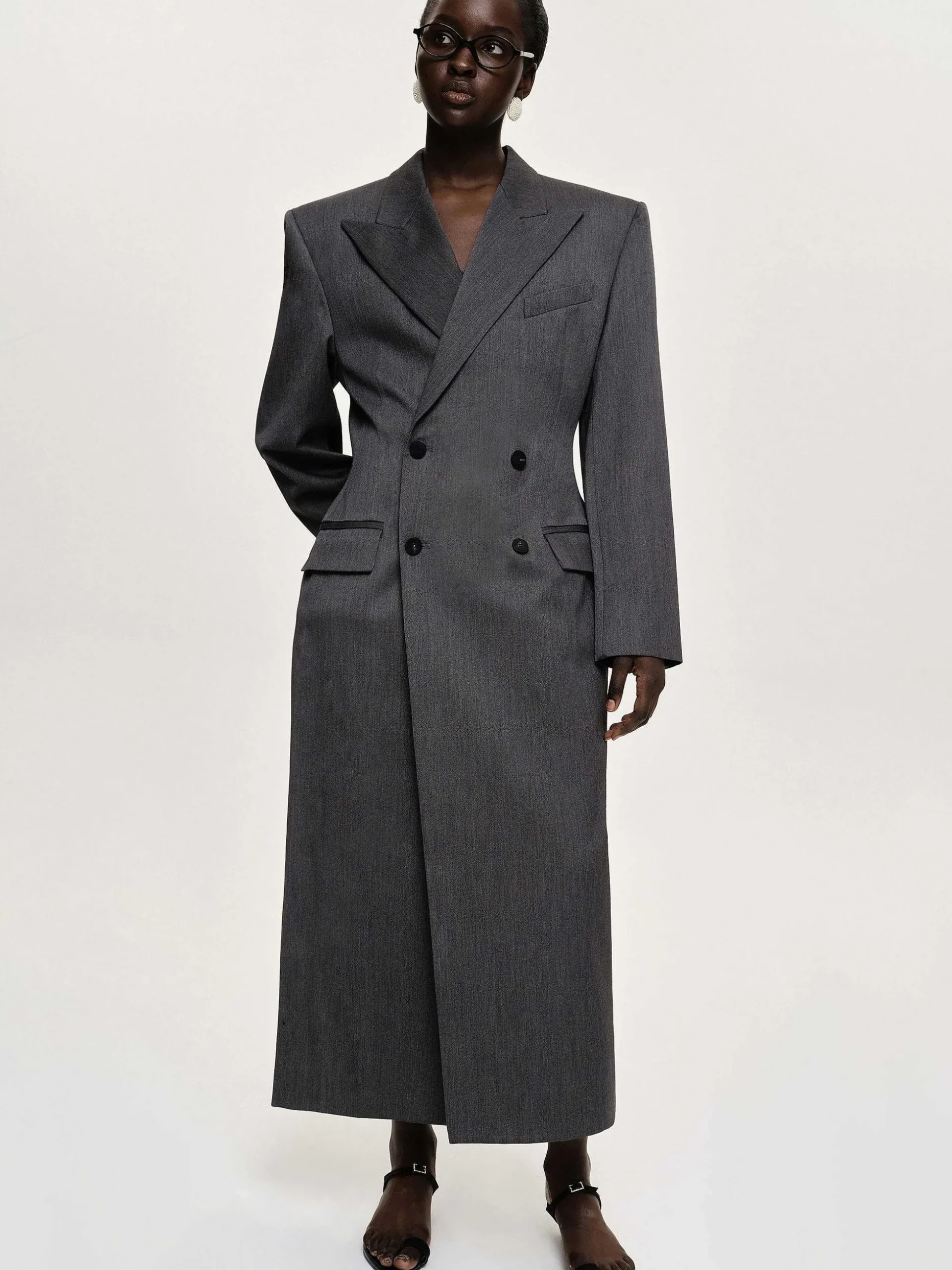 Women Source Unknown Clothing-Delphina Long Hourglass Coat, Charcoal