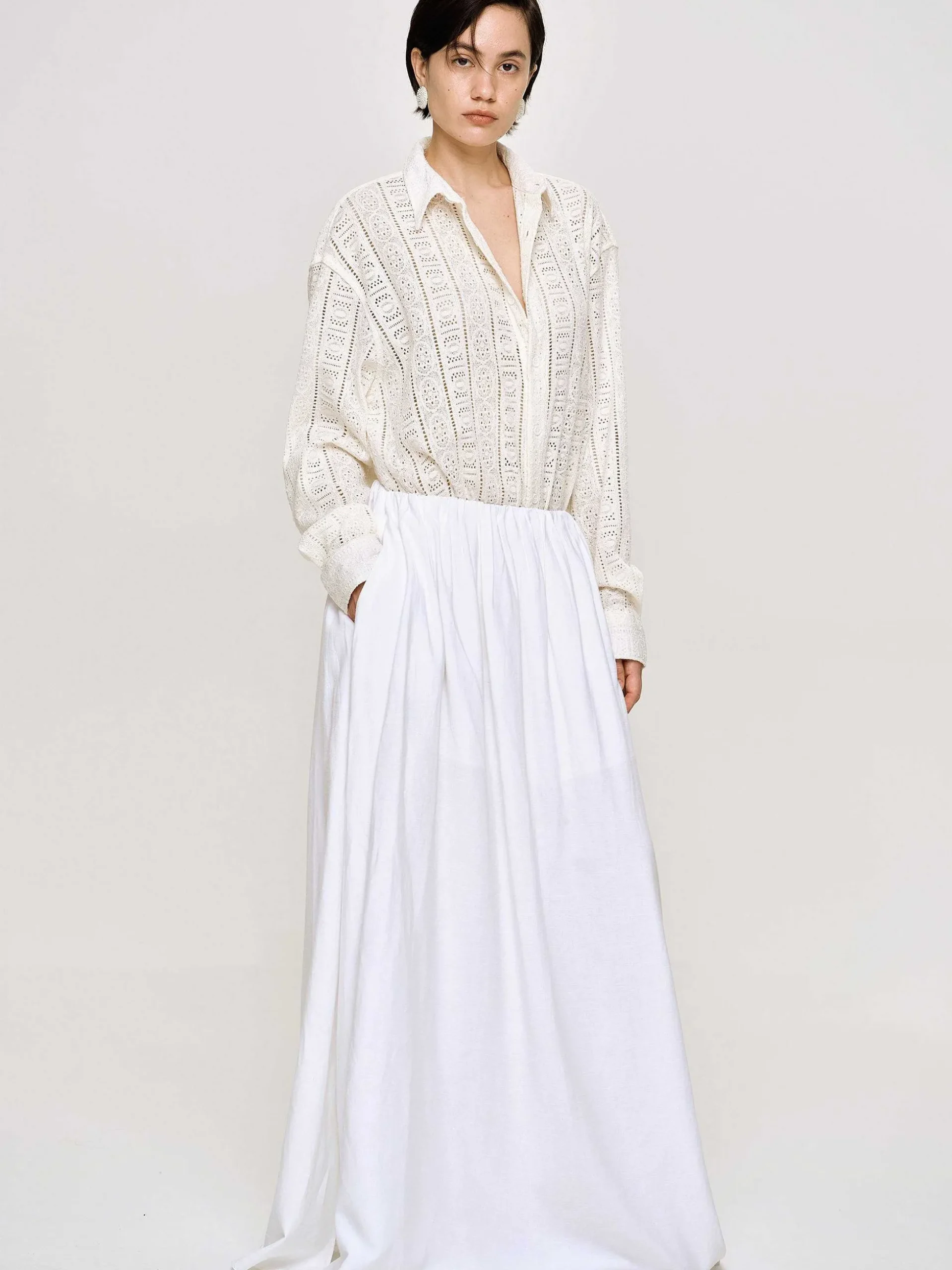 Women Source Unknown Clothing-Dhanila Floor-Length Linen Skirt, Optic White