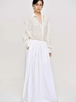 Women Source Unknown Bottoms-Dhanila Floor-Length Linen Skirt, Optic White