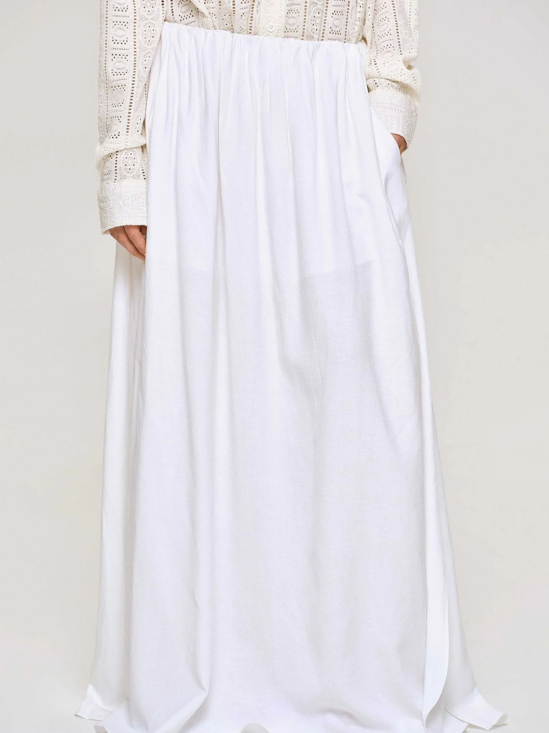 Women Source Unknown Bottoms-Dhanila Floor-Length Linen Skirt, Optic White