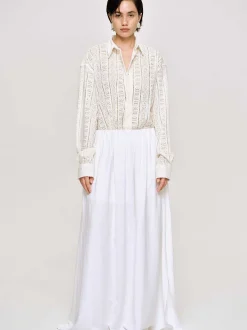 Women Source Unknown Bottoms-Dhanila Floor-Length Linen Skirt, Optic White