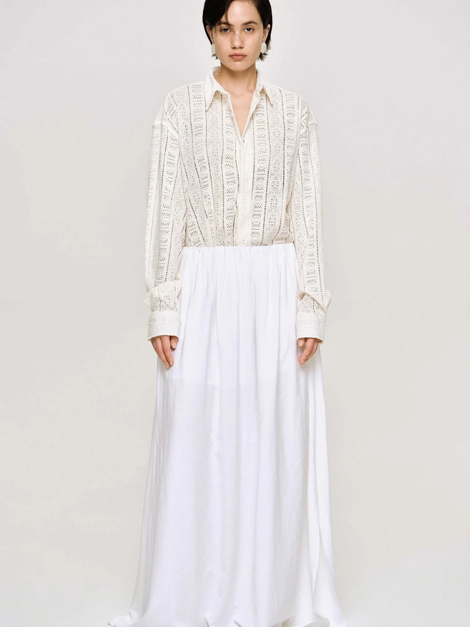 Women Source Unknown Bottoms-Dhanila Floor-Length Linen Skirt, Optic White