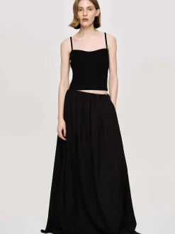 Women Source Unknown Bottoms-Dhanila Floor-Length Linen Skirt, Black