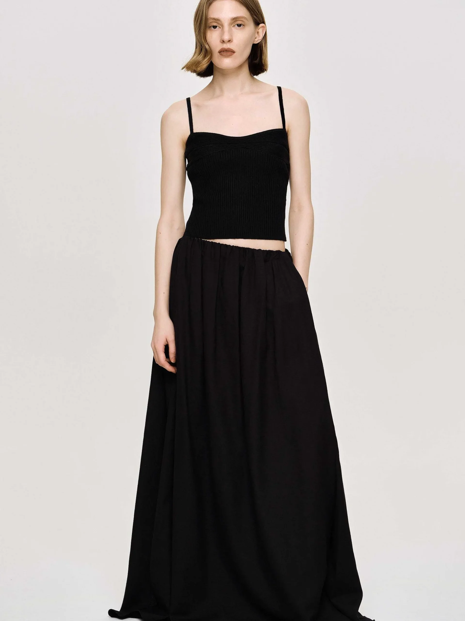 Women Source Unknown Clothing-Dhanila Floor-Length Linen Skirt, Black