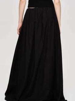 Women Source Unknown Clothing-Dhanila Floor-Length Linen Skirt, Black