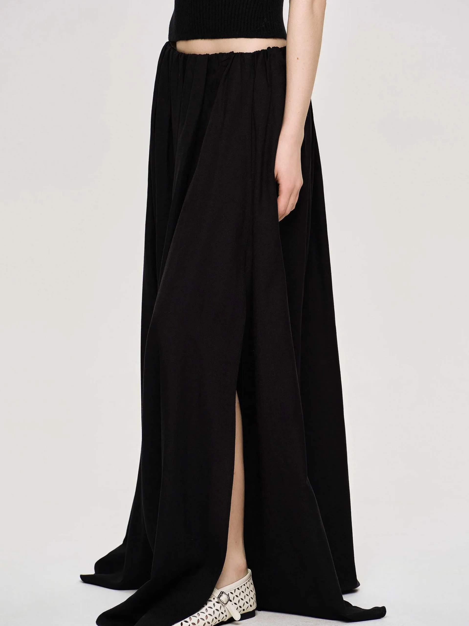 Women Source Unknown Clothing-Dhanila Floor-Length Linen Skirt, Black