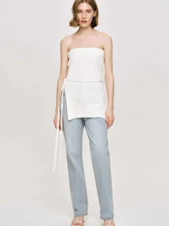 Women Source Unknown Denim-Distressed Straight Jeans, Light Vintage Blue