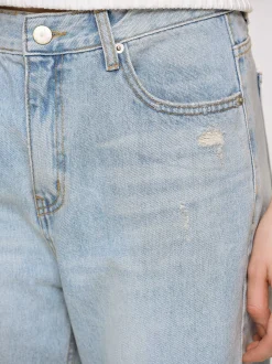 Women Source Unknown Denim-Distressed Straight Jeans, Light Vintage Blue