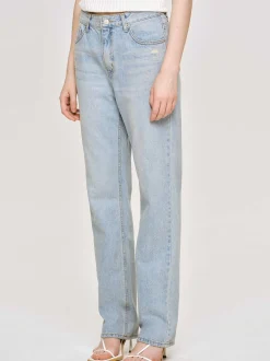 Women Source Unknown Clothing-Distressed Straight Jeans, Light Vintage Blue