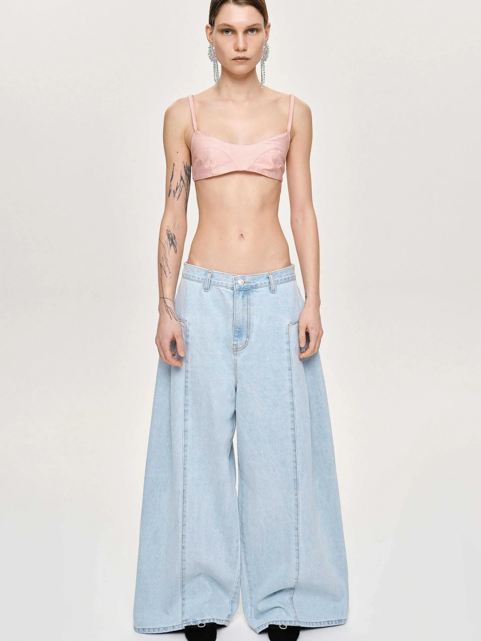 Women Source Unknown Clothing-Double Side Oversized Jeans, Light Blue