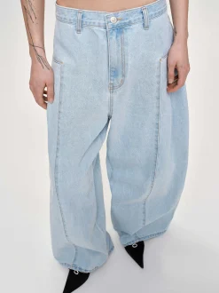 Women Source Unknown Denim-Double Side Oversized Jeans, Light Blue