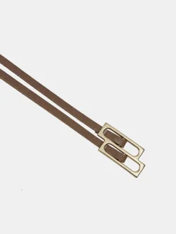 Women Source Unknown Clothing-Double Thin Leather Belt, Mocha