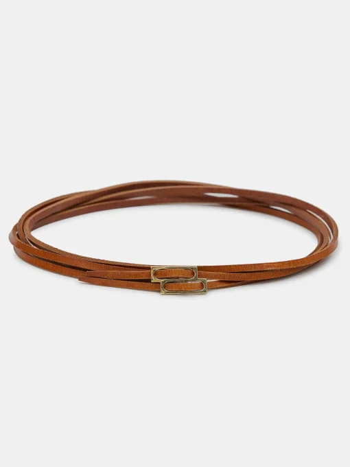 Women Source Unknown Accessories-Double Thin Leather Belt, Tan