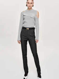 Women Source Unknown Clothing-Draped Cut-Out Knit, Taupe Gray