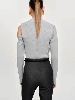 Women Source Unknown Clothing-Draped Cut-Out Knit, Taupe Gray