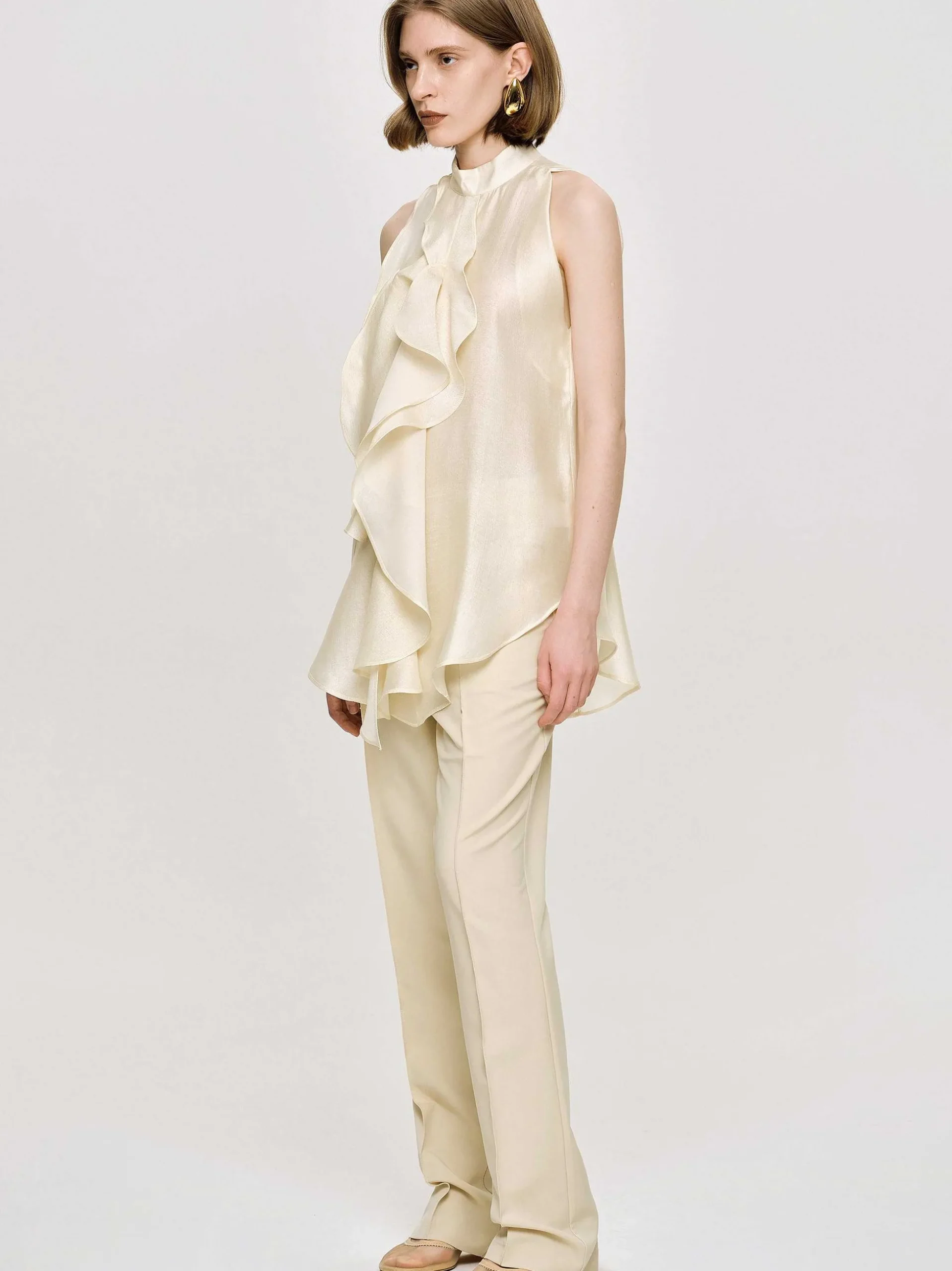 Women Source Unknown Accessories-Draped Ruffle Top, Champaign