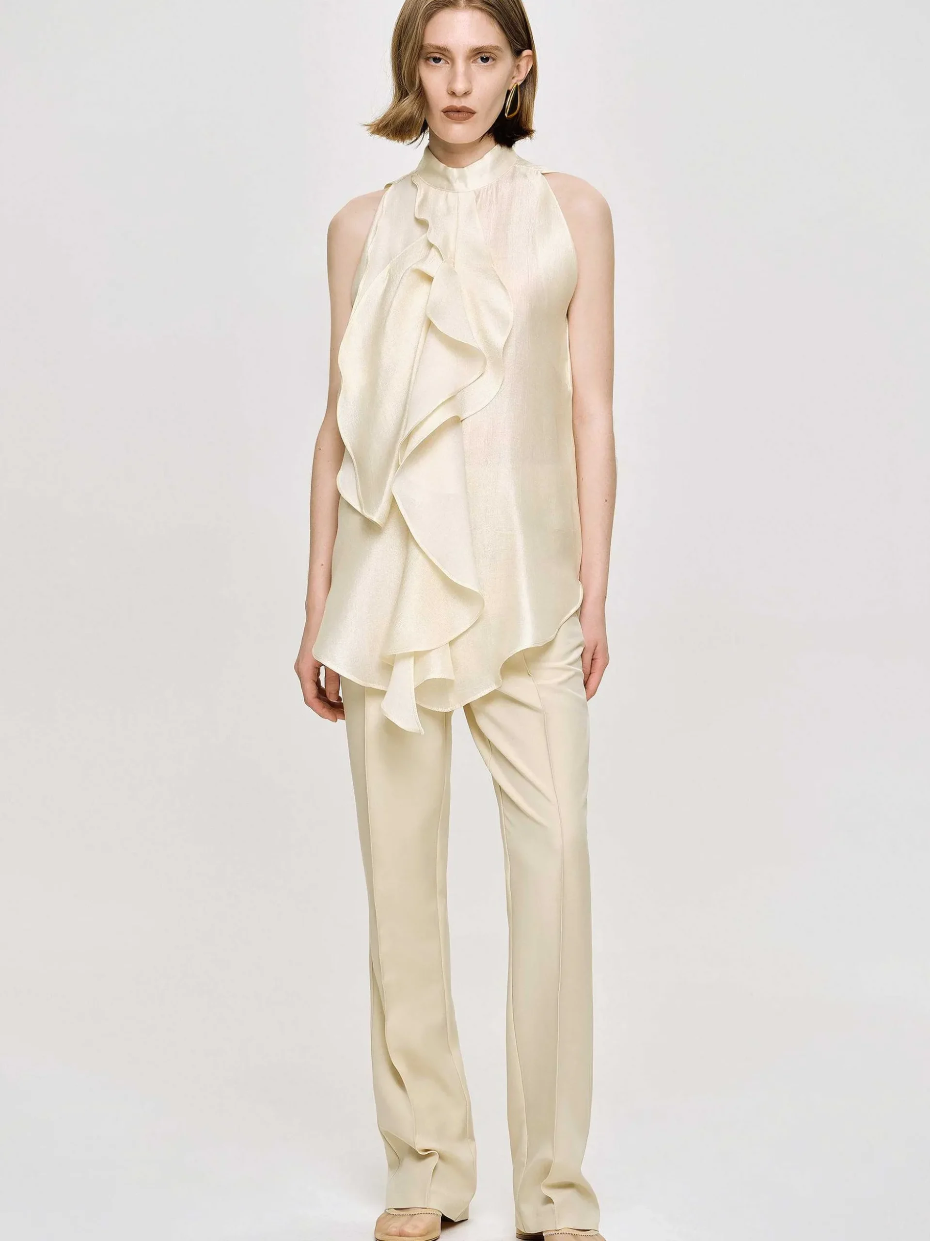 Women Source Unknown Accessories-Draped Ruffle Top, Champaign