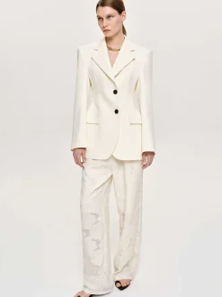 Women Source Unknown Bottoms-Drawstring Jacquard Pants, Ivory