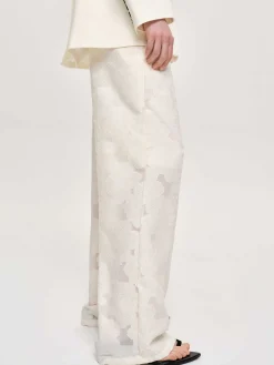Women Source Unknown Bottoms-Drawstring Jacquard Pants, Ivory