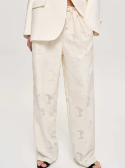 Women Source Unknown Bottoms-Drawstring Jacquard Pants, Ivory
