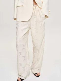 Women Source Unknown Clothing-Drawstring Jacquard Pants, Ivory
