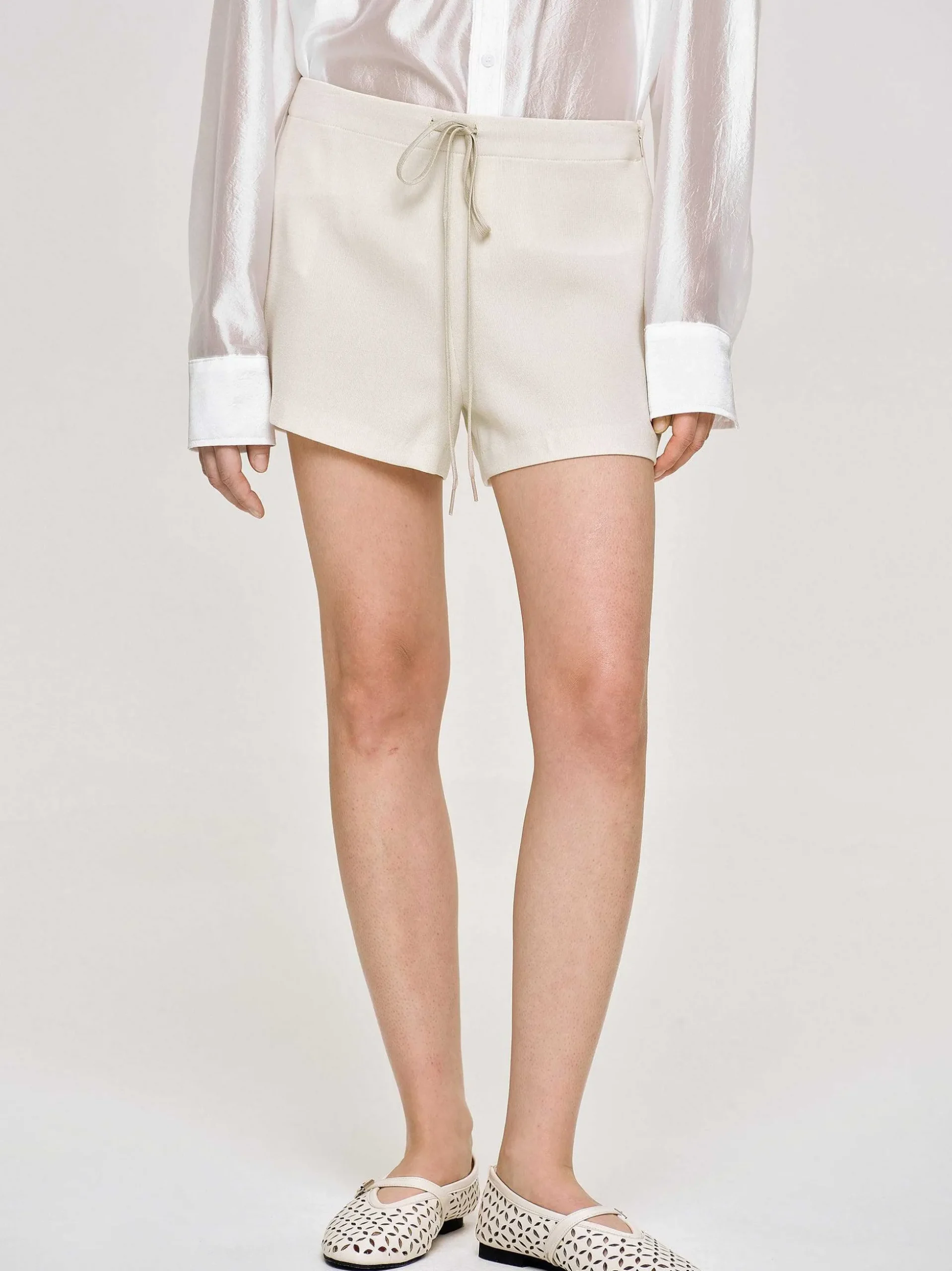 Women Source Unknown Clothing-Drawstring Shorts, Alabaster