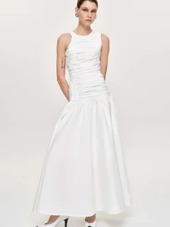 Women Source Unknown Accessories-Drop Waist Ruched Dress, Off White