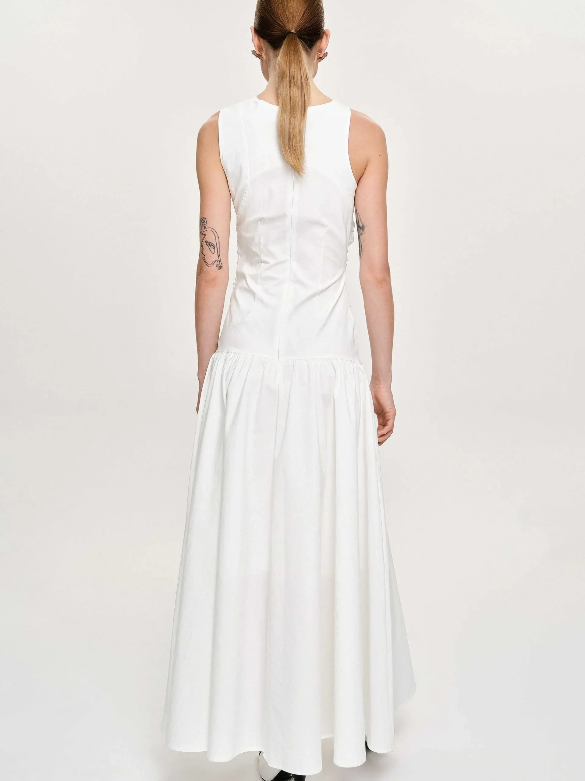 Women Source Unknown Accessories-Drop Waist Ruched Dress, Off White
